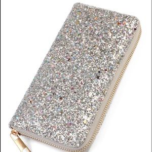 Silver Glitter zip around wallet NWT